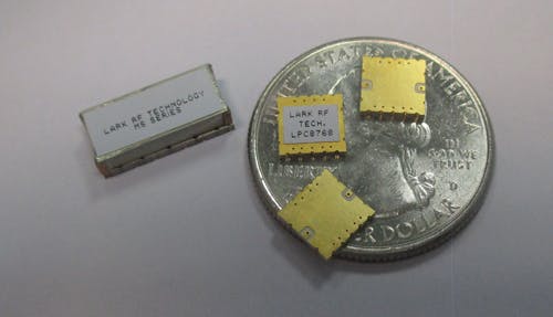 4. LCP materials are the basis for the SMT bandpass filter (right) through 40 GHz, which is a fraction of the size of a microstrip SMT filter (left).