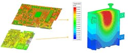 2. This power and thermal integrity simulation was performed using Ansys SIwave and Icepak on a BSU PCB, showing the consequent heatsink thermal effects. 2. This power and thermal integrity simulation was performed using Ansys SIwave and Icepak on a BSU PCB, showing the consequent heatsink thermal effects.