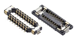Molex’s Quad-Row board-to-board connector features the industry’s first staggered-circuit layout, which, according to the company, achieves 30% space savings over conventional connector designs. Molex’s Quad-Row board-to-board connector features the industry’s first staggered-circuit layout, which, according to the company, achieves 30% space savings over conventional connector designs.
