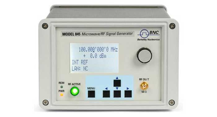 6. This compact signal generator runs on AC or battery power and provides test signals to 26.5 GHz with 0.001-Hz frequency resolution.