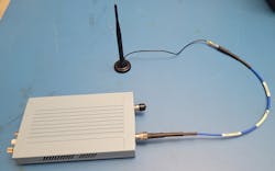 4. This is the measurement setup for a Wi-Fi antenna that receives and transmits in the 2.4-GHz band.