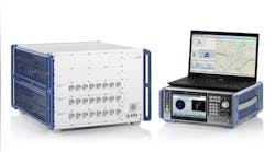 Simulating the satellite base station, the R&amp;S CMX500 OBT radio communication tester works with the R&amp;S SMBV100B vector signal generator.