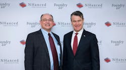 Robert Patti, president of NHanced Semiconductors (left) is joined by IN Republican U. S. Senator Todd Young at the new NHanced WestGate facility in Odon, IN.