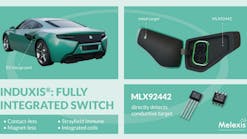 The MLX92442 Induxis magnet-free and stray-field-immune contactless switch is a monolithic solution that accurately detects conductive targets.