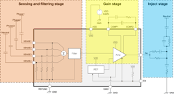 1. This circuit diagram shows how to use the TPSF12C1-Q1 single-phase active EMI filter chip. 1. This circuit diagram shows how to use the TPSF12C1-Q1 single-phase active EMI filter chip.