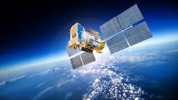 A GPS satellite orbiting the Earth. A GPS satellite orbiting the Earth.