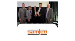 Rick Skees And Brett Lyvers Of Samtec Present Mouser's Kristin Schuetter, Krystal Jackson, And Jeff Newell With The 2025 Global High Service Distributor Of The Year Award