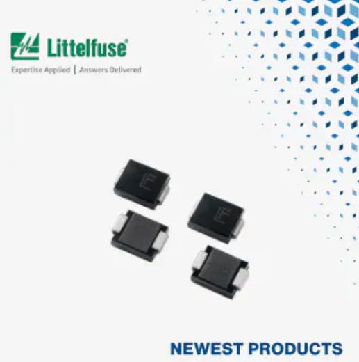 Littelfuse's TP5.0SMD-FL FlatSuppressX TVS Diodes, Now at Mouser,
